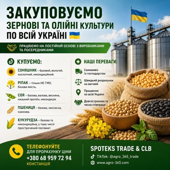 Закуповуємо зернові та олійні по всій Україні